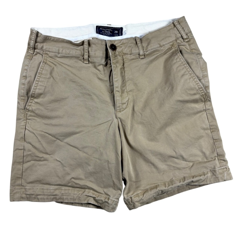Vintage Abercrombie & Fitch Men 29 Khaki Tan Stretch Chino Shorts Flat Front 7in